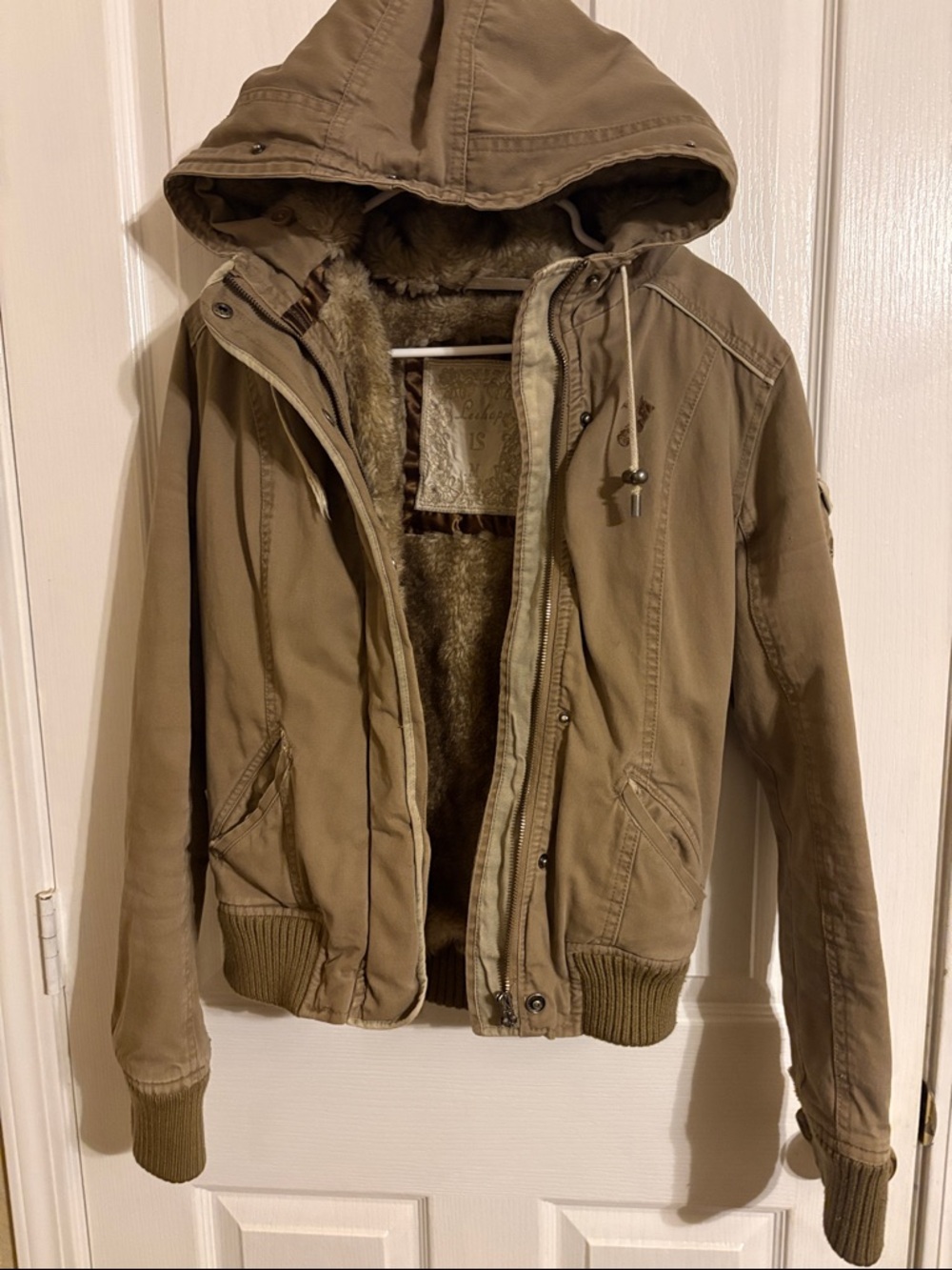Levi's Olive Green Faux Fur-Lined Hooded Bomber Jacket